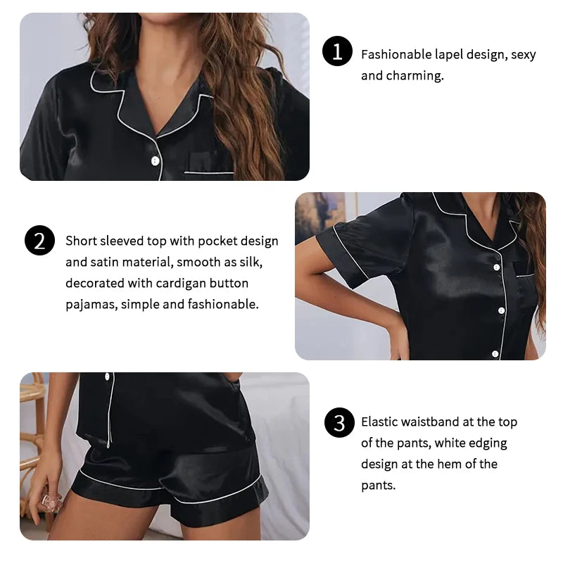 Pyjama Femme en Satin 2 Pièces - Ensemble Chemise & Short Cocooning